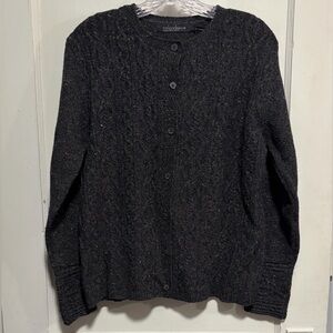 Irelands Eye Cardigan Sweater Aran Cable Knit Gray Donegal Wool Cashmere Sz L